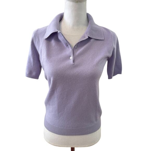 Neiman Marcus Cashmere Short Sleeve Collared Sweater Lilac S - Picture 1 of 5